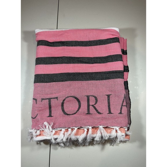 Victoria's Secret Pink Striped Throw Blanket 50”x60” Beach Pool Cover Up Wrap - Picture 3 of 8